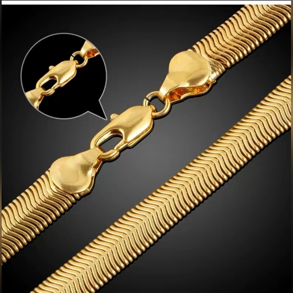 2pcs/set Snake Chain Necklace High Quality Flat Necklace & Bracelet. GP copper - Picture 3 of 4